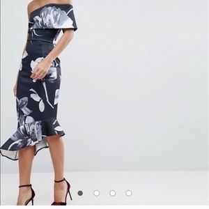 ASOS Floral One Shoulder Asymmetric Midi Dress